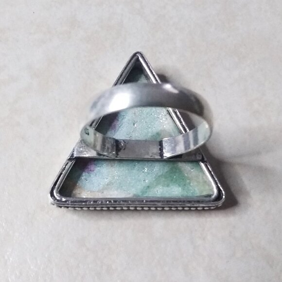 Ruby Fuchsite - Large Triangular Statement Ring - Sz 9.25 - Stamped 925 - Unisex - Picture 7 of 11